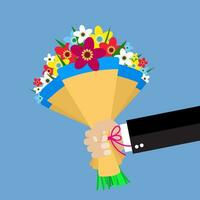 cartoon businessman hand holding bouquet flowers vector