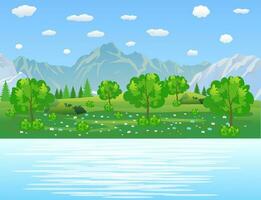 Summer landscape with meadows and mountains vector