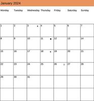 January 2024 calendar in English vector