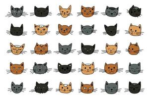 Hand drawn cat muzzle clipart. Cute pet face doodle set vector