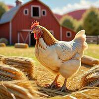 ai generado un pollo es en pie siguiente a algunos huevos foto