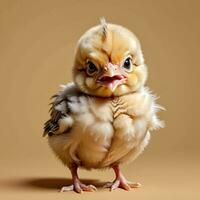 AI generated a baby chicken with a big head and big eyes photo