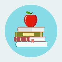 Red apple on a pile of books vector