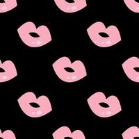 Seamless pattern with pink lips on black background vector