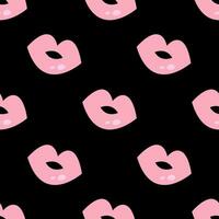 Seamless pattern with pink lips on black background vector