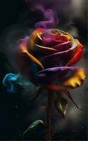 AI generated a colorful rose with smoke coming out of it photo