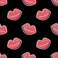 Seamless pattern with outline lips on black background vector