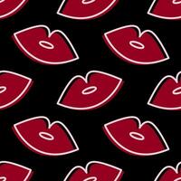 Seamless pattern with red outline lips on black background vector