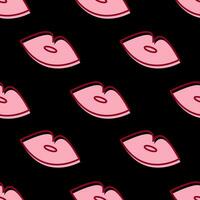 Seamless pattern with outline pink lips on black background vector