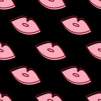 Seamless pattern with outline pink lips on black background vector