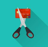 Red credit card cutting by the scissors. vector