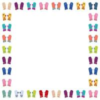Colorful Retro Knitted Mittens Vector Square Frame. Hand Drawn Knitwear Graphic Print