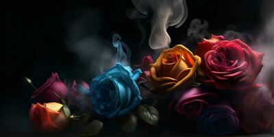 AI generated a colorful rose with smoke coming out of it photo