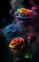 AI generated a colorful rose with smoke coming out of it photo