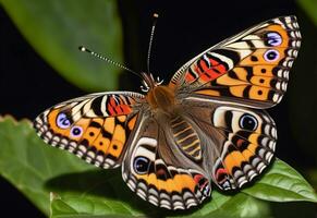 ai generado un mariposa es sentado en un planta con hojas foto