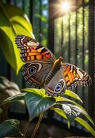 AI generated a butterfly is sitting on a plant with leaves photo