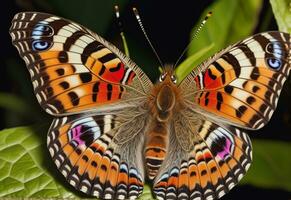 AI generated a butterfly is sitting on a plant with leaves photo
