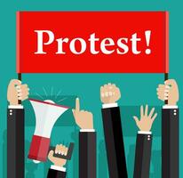 Hands holding protest signs and bullhorn vector