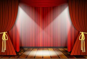 Theatrical scene with red curtains vector