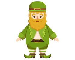 St. Patricks Day Leprechaun character with red beard in green hat and costume or suit vector