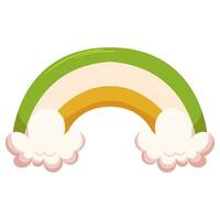S t. patricks día arco iris en el colores de el irlandesa bandera - verde, blanco y naranja, con nubes vector