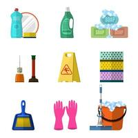 Cleaning icons set with mop soap and gloves vector