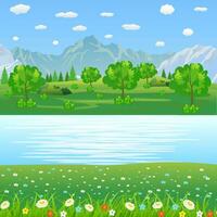 Summer landscape with meadows and mountains vector