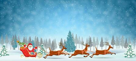 Illustration of Santa and Reindeer on the snow vector
