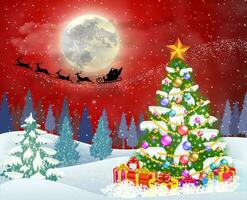 christmas tree on the background of night sky vector