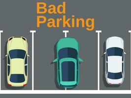 Bad parking. Cars top view. vector