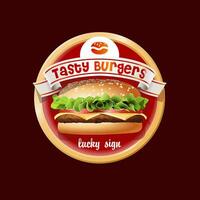 Tasty burger realistic vector logo