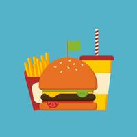 Burger, french fries and soda vector