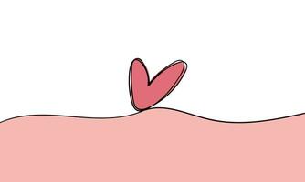 Heart continuous one line drawing on white and pink background. Valentines Day trendy minimalist concept. Vector illustration