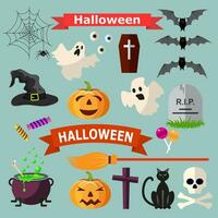 Set of Halloween ribbons and characters. vector