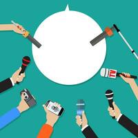 Few hands of journalists with microphones vector