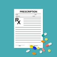 prescription rx form and pills vector