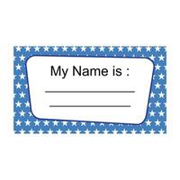 My name is me card. Vector illustration. Blue and white colors. Illustration of a blue and white card with text. Label sticker for identification things