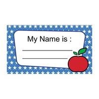 My name is me card. Vector illustration. Blue and white colors. Illustration of a blue and white card with text. Label sticker for identification things