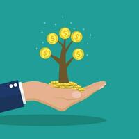 Man hands holding money tree. vector