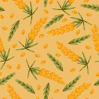 Seamless pattern with sea buckthorn. Illustration on yellow background with branches with berries and leaves vector