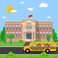 School building and bus vector