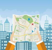 Folded Paper Map In Hand vector