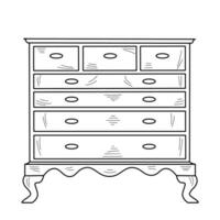 Sketch of a chest of drawers, dresser. Design piece of furniture for storage. Isolated vector