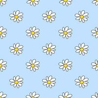 Seamless pattern with white flower. Daisy blossom. Chamomile. Spring and summer floral background. Design for wallpaper, wrapping paper, background, fabric. Vector flat illustration.