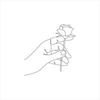 rose flower Continuous line drawing of a hand holding. Beautiful rose flower simple line art with active strok vector