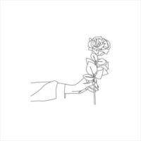 rose flower Continuous line drawing of a hand holding. Beautiful rose flower simple line art with active strok vector