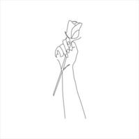 rose flower Continuous line drawing of a hand holding. Beautiful rose flower simple line art with active strok vector