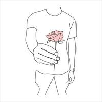 rose flower Continuous line drawing of a hand holding. Beautiful rose flower simple line art with active strok vector