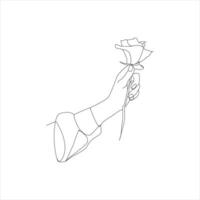 rose flower Continuous line drawing of a hand holding. Beautiful rose flower simple line art with active strok vector