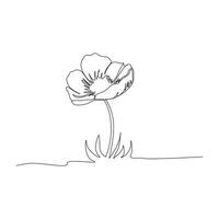 Poppy flowers continuous one line vector art illustration and single outline simple flower design